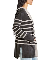 Splendid Syd Cashmere Blend Stripe Shawl Collar Long Sleeve Open Front Hooded Cardigan