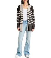 Splendid Syd Cashmere Blend Stripe Shawl Collar Long Sleeve Open Front Hooded Cardigan