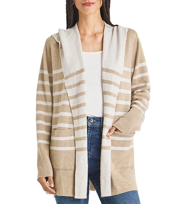 Splendid Syd Cashmere Blend Stripe Shawl Collar Long Sleeve Open Front Hooded Cardigan