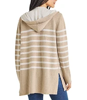 Splendid Syd Cashmere Blend Stripe Shawl Collar Long Sleeve Open Front Hooded Cardigan