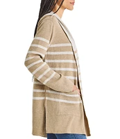 Splendid Syd Cashmere Blend Stripe Shawl Collar Long Sleeve Open Front Hooded Cardigan