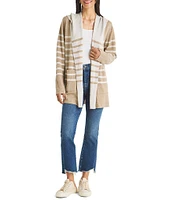 Splendid Syd Cashmere Blend Stripe Shawl Collar Long Sleeve Open Front Hooded Cardigan