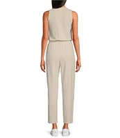 Splendid V-Neck Sleeveless Stretch Chambray Waffle Scuba Jumpsuit