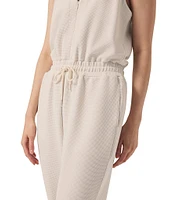 Splendid V-Neck Sleeveless Stretch Chambray Waffle Scuba Jumpsuit
