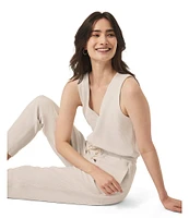 Splendid V-Neck Sleeveless Stretch Chambray Waffle Scuba Jumpsuit