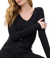 Splendid Valley Ribbed 3/4 Sleeve V-Neck Tee Shirt