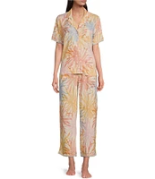 Splendid Woven Daisy Print Short Sleeve Notch Collar Cropped Pajama Set