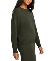 Splendid X Cella Jane Blog Knit Crew Neck Dropped Long Sleeve Front Seam Pullover Sweater