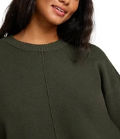 Splendid X Cella Jane Blog Knit Crew Neck Dropped Long Sleeve Front Seam Pullover Sweater