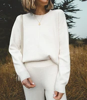 Splendid X Cella Jane Blog Knit Crew Neck Dropped Long Sleeve Front Seam Pullover Sweater