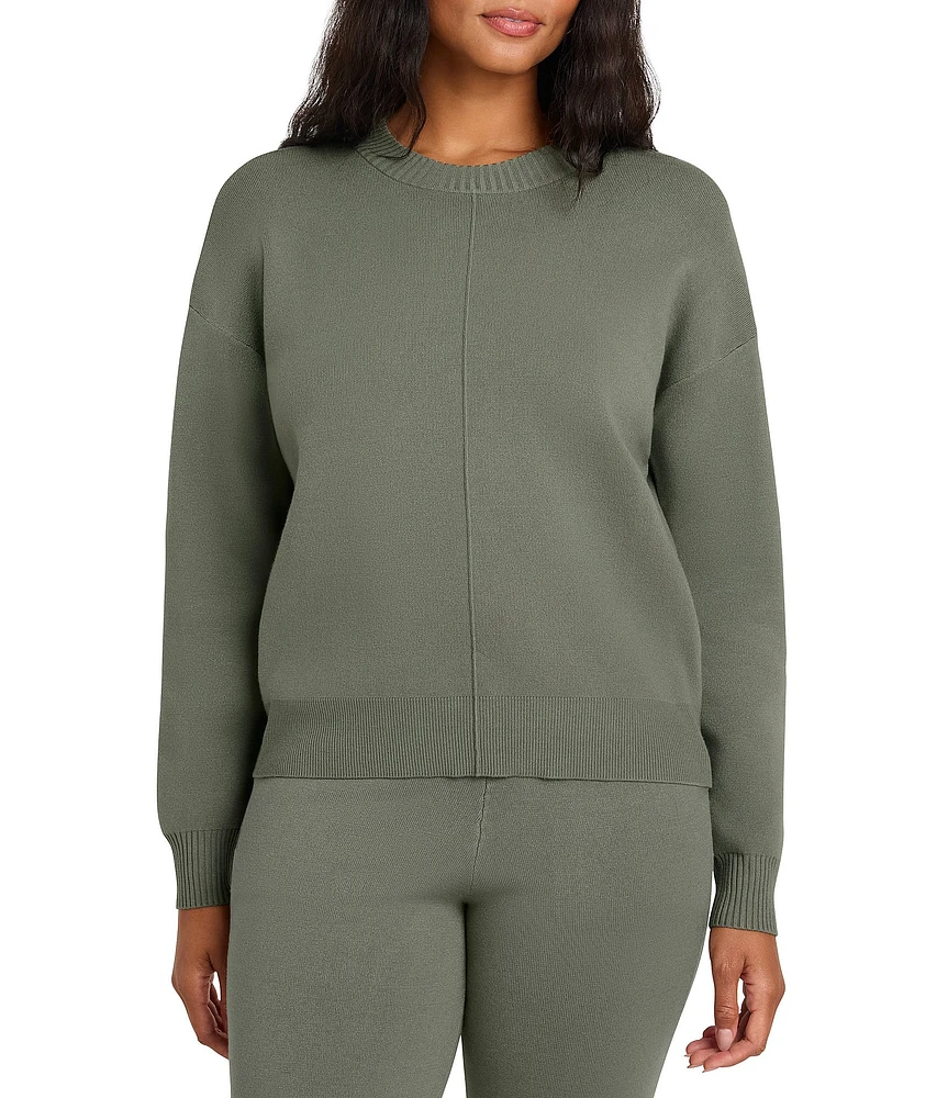 Splendid X Cella Jane Blog Knit Crew Neck Dropped Long Sleeve Front Seam Pullover Sweater