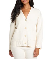 Splendid x Cella Jane Blog Knit V-Neck Dropped Long Sleeve Button Front Cardigan