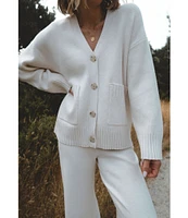 Splendid x Cella Jane Blog Knit V-Neck Dropped Long Sleeve Button Front Cardigan