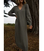 Splendid x Cella Jane Blog Long Sleeve V-Neck Sweater Maxi Dress