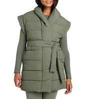 Splendid x Cella Jane Blog Woven V-Neck Sleeveless Tie Waist Long Puffer Vest