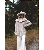 Splendid x Cella Jane Blog Woven Wool Blend Plaid Stand Collar Long Sleeve Button Front Hi-Low Shirttail Field Jacket