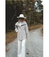 Splendid x Cella Jane Blog Woven Wool Blend Plaid Stand Collar Long Sleeve Button Front Hi-Low Shirttail Field Jacket