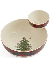 Spode Christmas Tree Chip & Dip Tartan Tiered Server