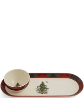 Spode Christmas Tree Collection Tartan 2-Piece Chip and Dip Server