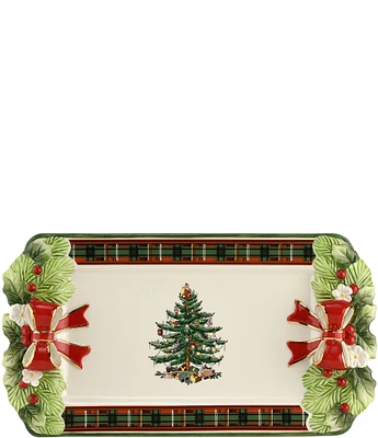 Spode Christmas Tree Figural Tartan Tray, 12-inch