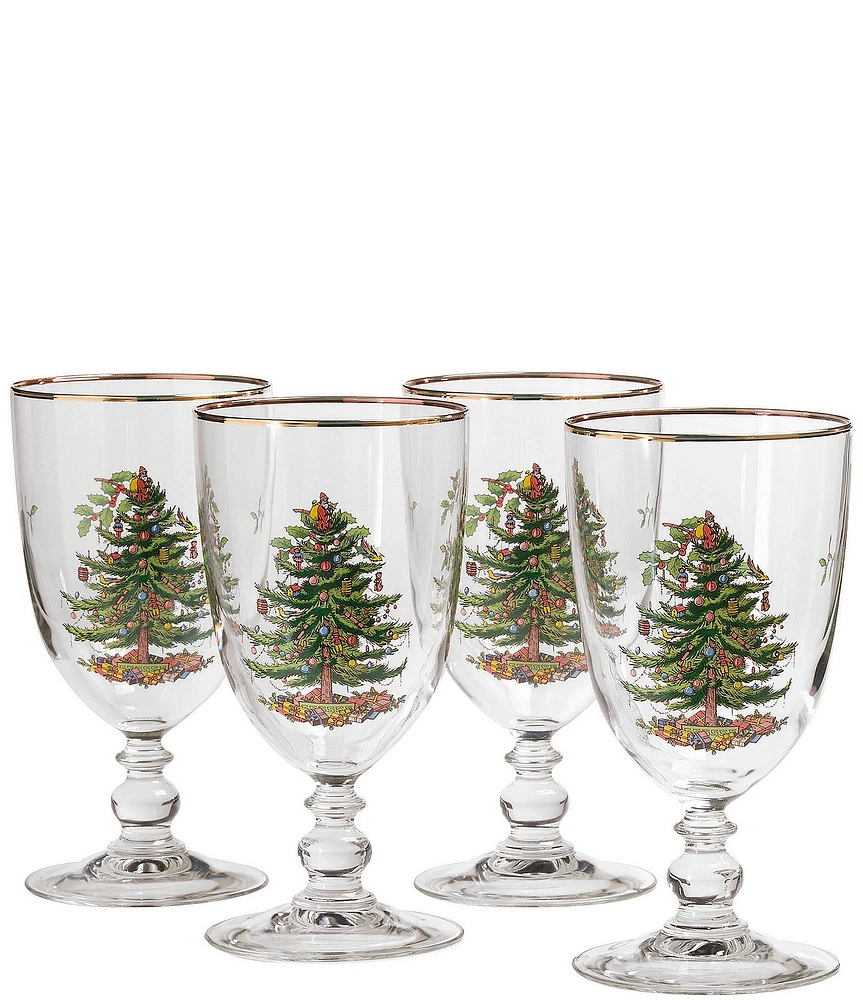Spode Christmas Tree Pedestal Goblets, Set of 4