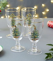 Spode Christmas Tree Pedestal Goblets, Set of 4