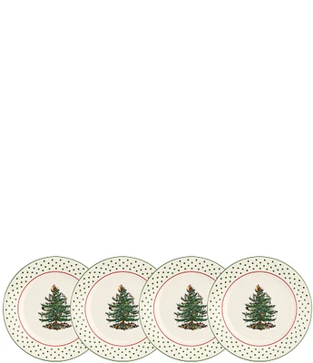 Spode Christmas Tree Polka Dot Dessert Plates, Set of 4