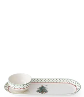 Spode Christmas Tree Polka Dot Oval Chip and Dip Set