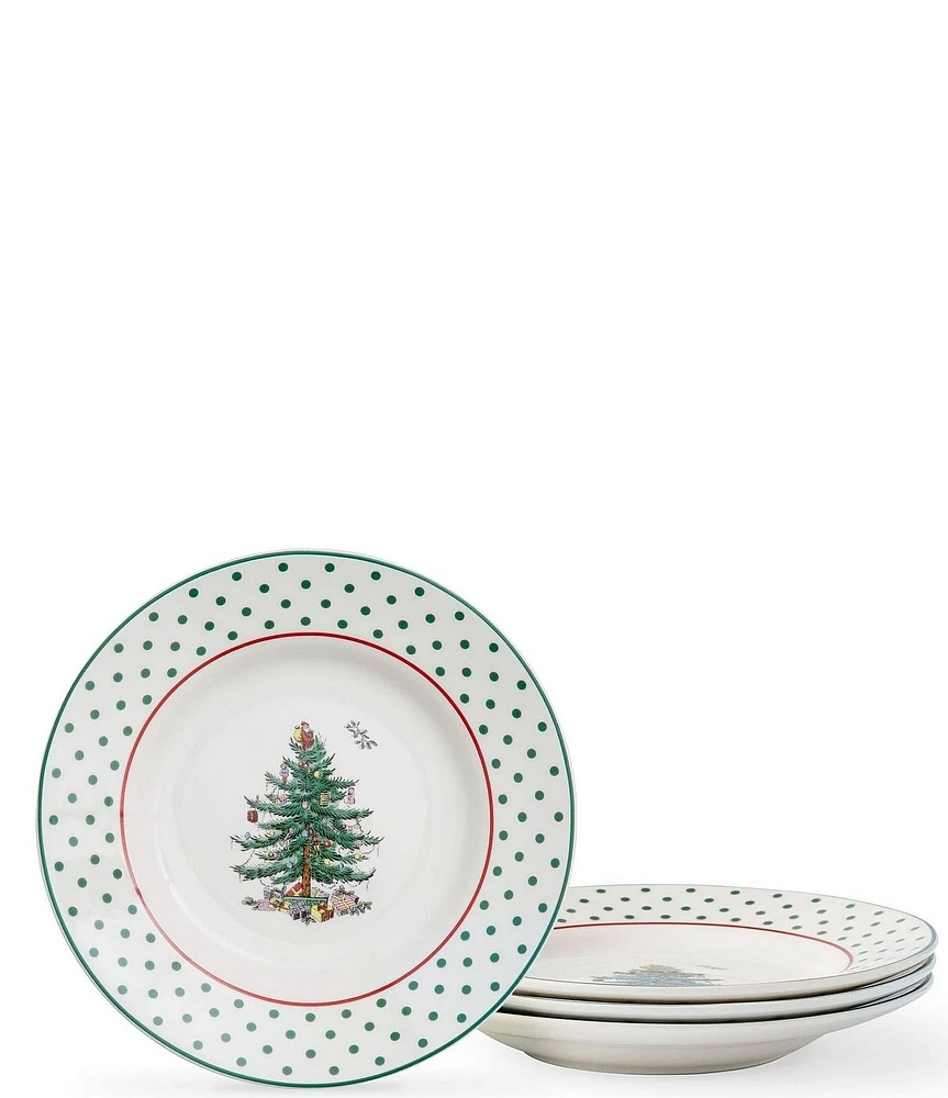 Spode Christmas Tree Polka Dot Tidbit Plates, Set of 4