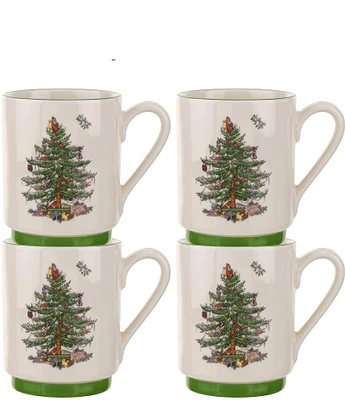 Spode Christmas Tree Stacking Mugs Set of 4