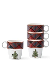 Spode Christmas Tree Tartan Stacking Mugs, Set of 4