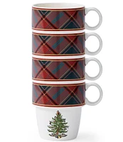 Spode Christmas Tree Tartan Stacking Mugs, Set of 4