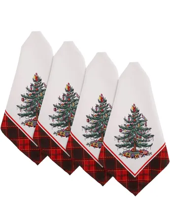 Spode Holiday Tartan Collection Christmas Tree Napkins, Set of 4