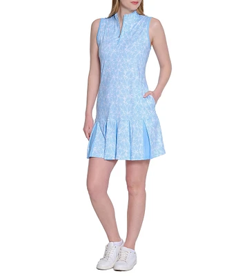 Sport Haley Arlette Printed Mock Neck Sleeveless Pleated Hem Dress