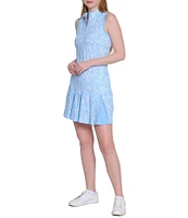 Sport Haley Arlette Printed Mock Neck Sleeveless Pleated Hem Dress