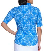 Sport Haley Arlette Printed Quarter Zip Mock Neck Elbow Sleeve Top