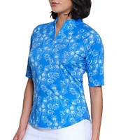 Sport Haley Arlette Printed Quarter Zip Mock Neck Elbow Sleeve Top