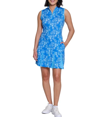 Sport Haley Arlette Printed Quarter Zip Mock Neck Sleeveless Pleated Hem Dress