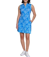 Sport Haley Arlette Printed Quarter Zip Mock Neck Sleeveless Pleated Hem Dress