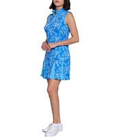Sport Haley Arlette Printed Quarter Zip Mock Neck Sleeveless Pleated Hem Dress