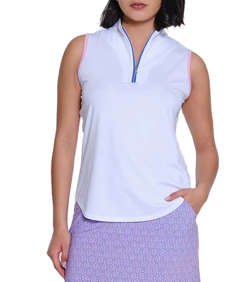 Sport Haley Gabby Mock Neck Sleeveless Contrast Trim Quarter-Zip Polo