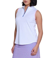 Sport Haley Gabby Mock Neck Sleeveless Contrast Trim Quarter-Zip Polo