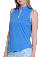 Sport Haley Gabby Mock Neck Sleeveless Contrast Trim Quarter Zip Polo