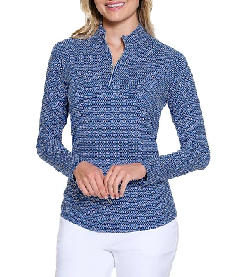 Sport Haley Multi Print Tempo Mock Neck Long Sleeve Pullover