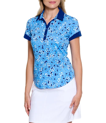 Sport Haley Peyton Printed Short Sleeve Collared Polo Top