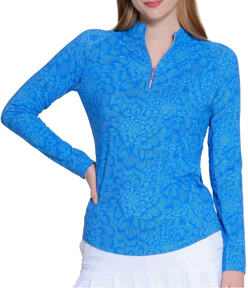 Sport Haley Leaf Print Tempo Quarter Zip Mock Neck Long Sleeve Pullover