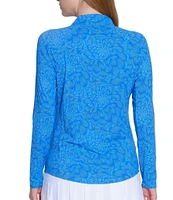 Sport Haley Leaf Print Tempo Quarter Zip Mock Neck Long Sleeve Pullover