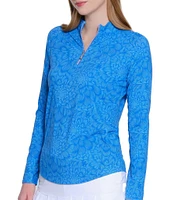 Sport Haley Leaf Print Tempo Quarter Zip Mock Neck Long Sleeve Pullover