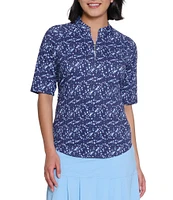 Sport Haley Tempo Printed Mock Neck Elbow Sleeve Top