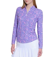 Sport Haley Tropical Multi Print Mock Neck Long Sleeve Shirt